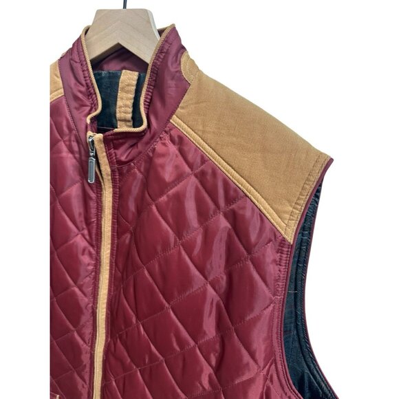 Alan Flusser Mens Quilted Full Zip Vest English Style Maroon Corduroy Trim Sz XL - Picture 2 of 9